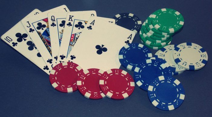 Poker cards and chips on a table